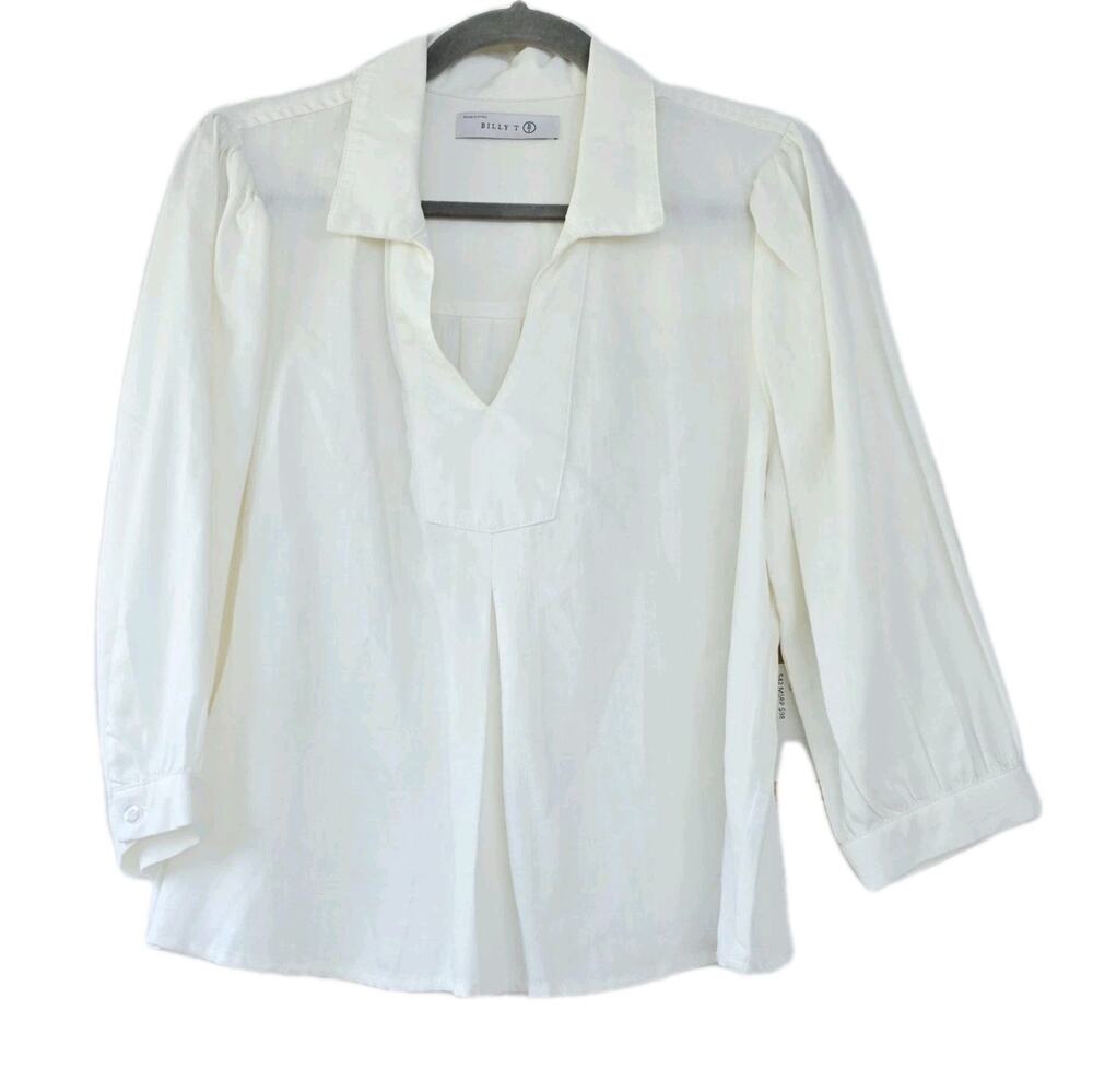 Billy T Emma Puff Shirt Women's M Blouse Collared Top Off White NWT Oldmoney
